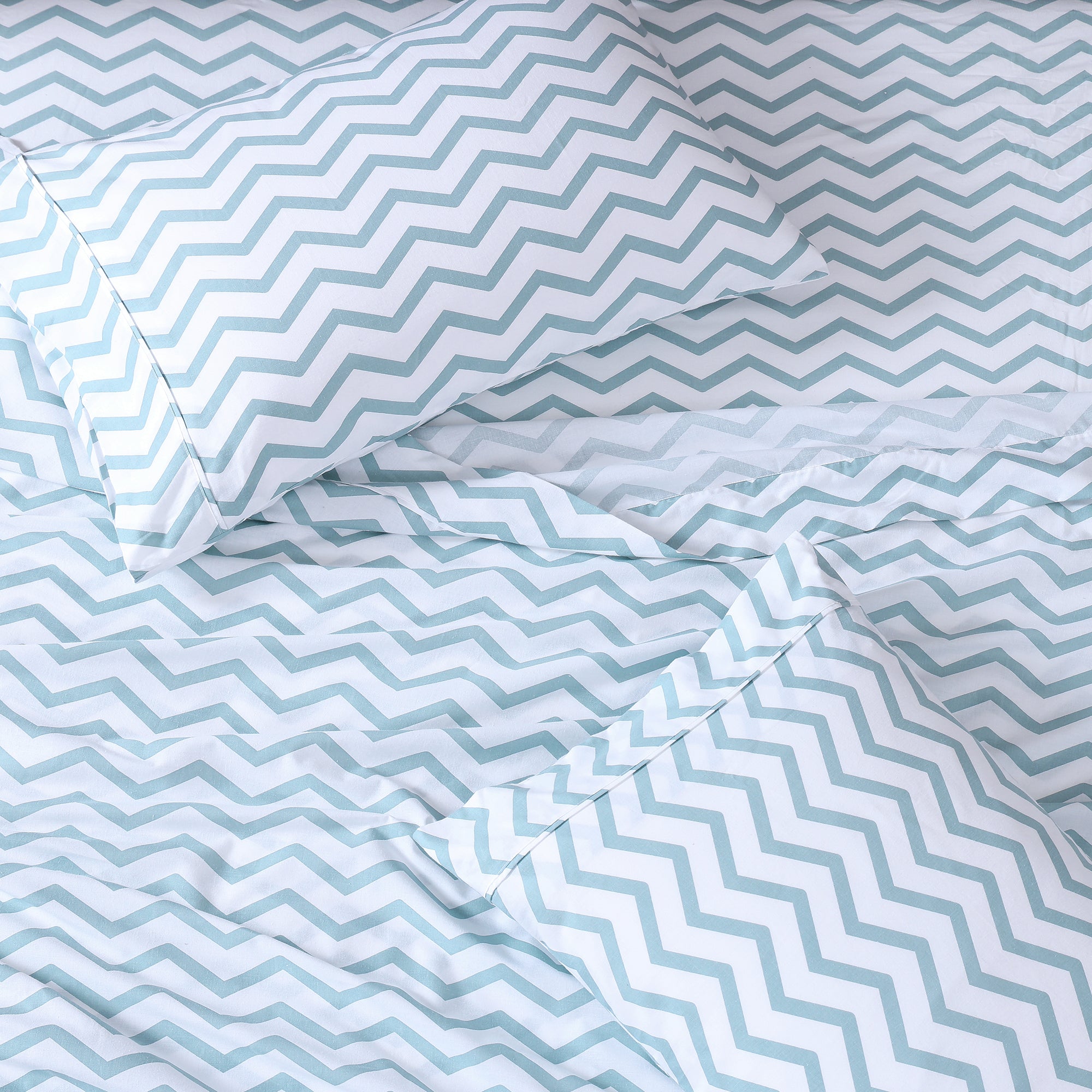 100% Organic Washed Cotton Sheet Set - Chevron Blue
